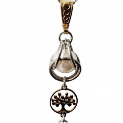 Collier ARBRE DE VIE et perle BLANCHE en cage Swarovski avec détail OR